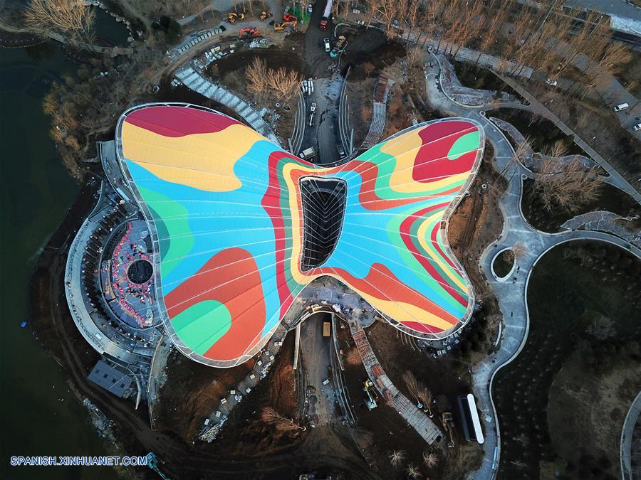 Vista aérea del lugar sede de la Exposición Internacional de Horticultura de Beijing 2019