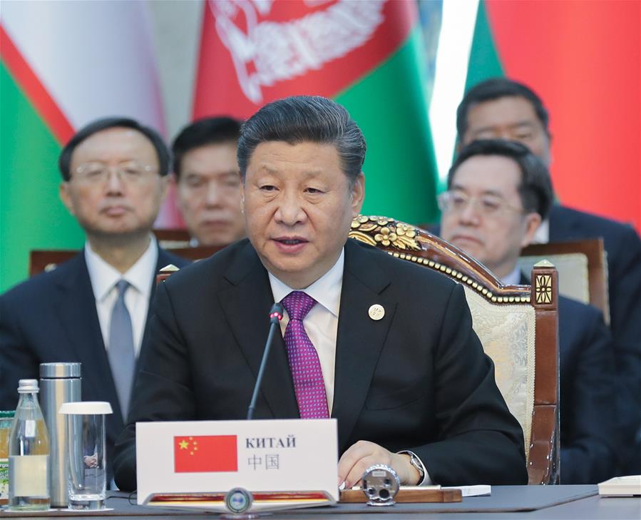 El presidente chino, Xi Jinping, pronuncia un discurso en la 19a reunión del Consejo de Jefes de Estado de la Organización de Cooperación de Shanghai (OCS), en Bishkek, Kirguistán, el 14 de junio de 2019. (Xinhua/Yao Dawei) 