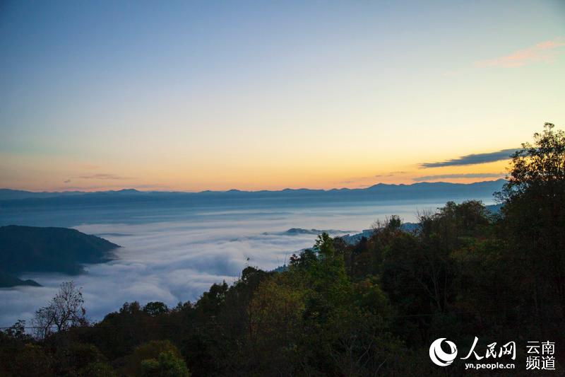 Impresionante mar de nubes sobre la monta?a Jingmai en Yunnan