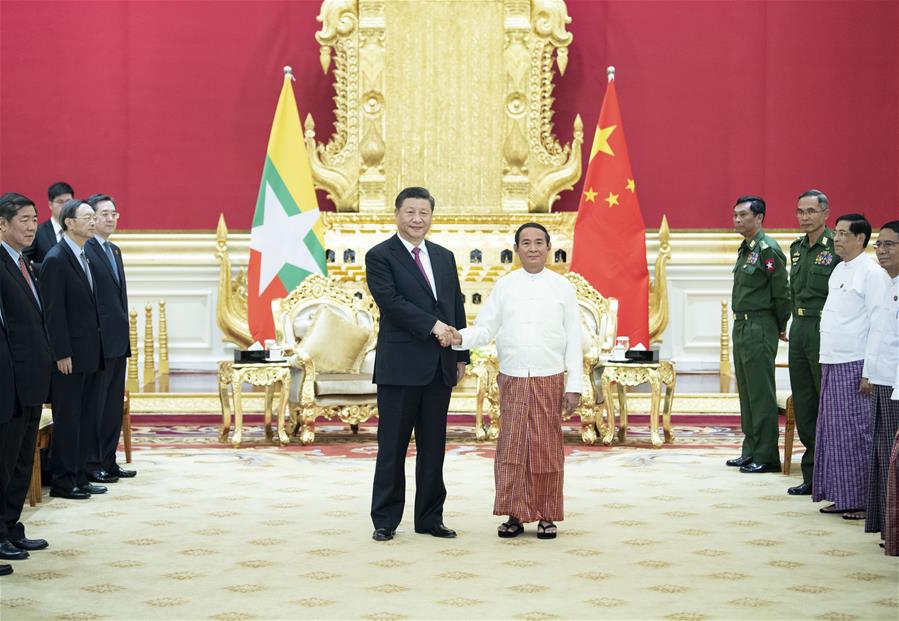 El presidente chino, Xi Jinping, sostiene conversaciones con el presidente de Myanmar, U Win Myint, en Naypyitaw, Myanmar, el 17 de enero de 2020. (Xinhua/Xie Huanchi)