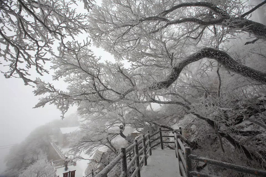 Monta?a Yaoshan cubierta de nieve en Henan: una imagen de cuento de hadas