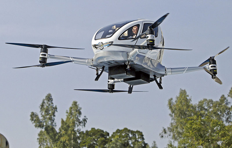 Un dron de pasajeros Ehang 184 se prueba en Guangzhou. [Foto: Feng Zhoufeng / China Daily]