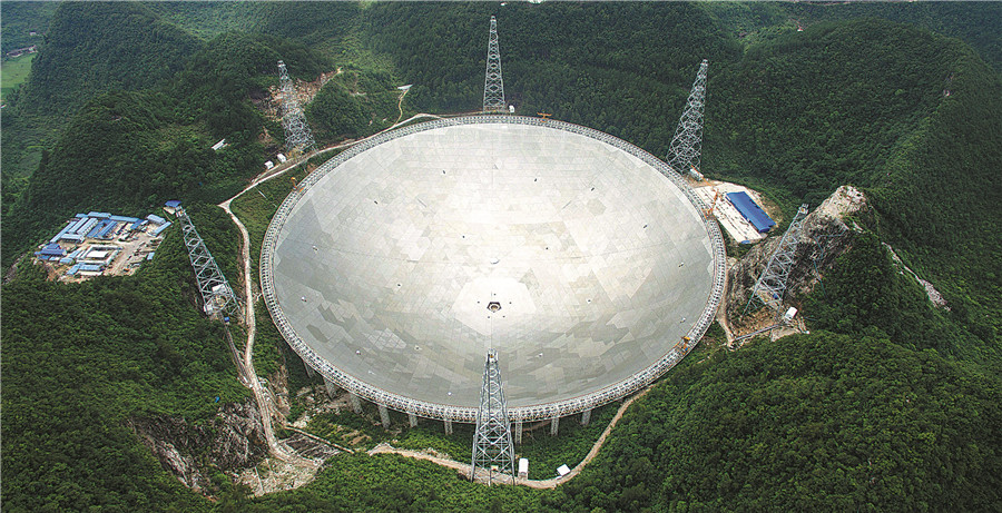 El Telescopio Esférico de Apertura de Quinientos Metros de China (FAST), instalado en la provincia de Guizhou, comenzó a operar oficialmente a principios del a?o pasado. Guizhou , marzo del 2019. [Foto: Yang Xiaobo/ China Daily]