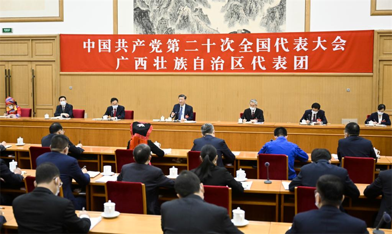 (Congreso PCCh) Xi Jinping participa en la deliberación de la delegación de Guangxi al XX Congreso Nacional del PCCh