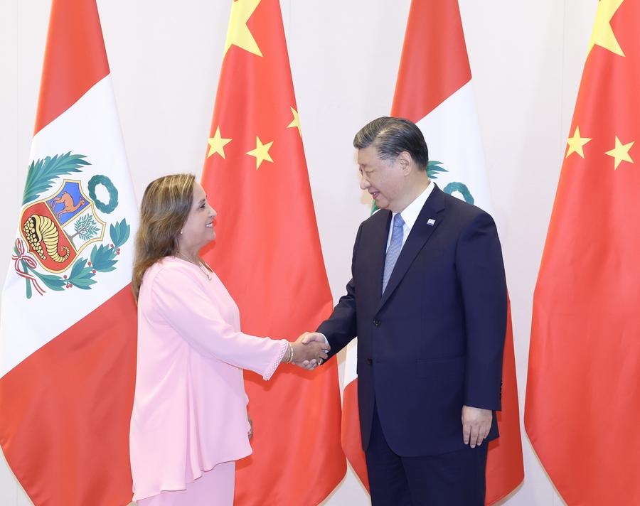 El presidente de China, Xi Jinping, se reune con su homóloga peruana, Dina Boluarte, en San Francisco, Estados Unidos, el 16 de noviembre de 2023. (Xinhua/Ding Lin)