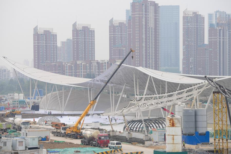 Imagen del sitio de construcción del centro de transporte integral en el distrito de Tongzhou, subcentro de Beijing, capital de China, el 17 de octubre de 2024. (Xinhua/Ju Huanzong)