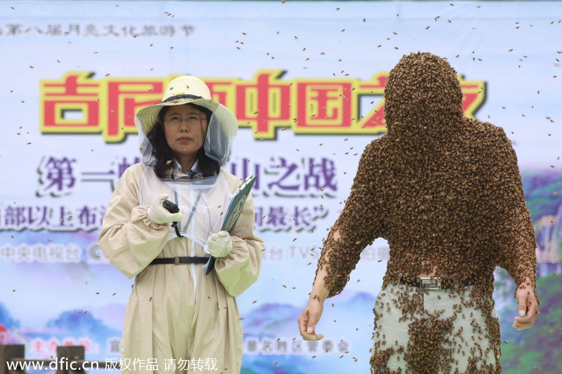 Hombre en Jiangxi bate record Guinness de abejas